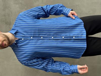 Erkek Elit Tasarım Oversize Kalıp Çizgi Detaylı Gömlek-Mavi(E1635)