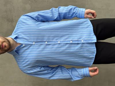 Erkek Elit Tasarım Oversize Kalıp Çizgi Detaylı Gömlek-Bebe Mavi(E1635)