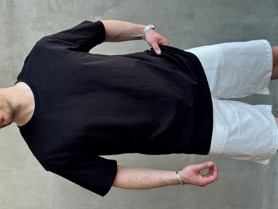 Erkek En Trend Oversize Kalıp Bisiklet Yaka Basic T-Shirt-Siyah(E1758)