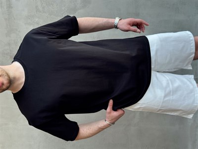 Erkek En Trend Oversize Kalıp Bisiklet Yaka Basic T-Shirt-Siyah(E1758)
