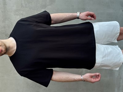 Erkek En Trend Oversize Kalıp Bisiklet Yaka Basic T-Shirt-Siyah(E1758)