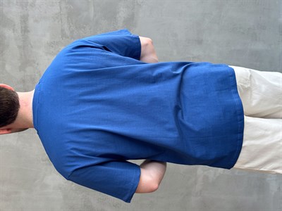 Erkek En Trend Oversize Kalıp Bisiklet Yaka Basic T-Shirt-Mavi(E1758)