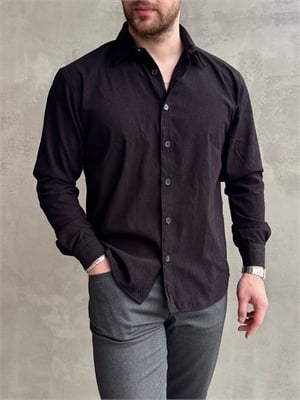 Erkek Favori Model Regular Kalıp İnce Fitilli Kadife Kumaş Gömlek-Siyah(E1892)