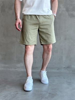 Erkek Günlük Kullanım Beli Lastik Detay Gabardin Kumaş Şort-Haki(E1755)