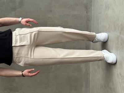 Erkek Günlük Kullanım Beli Lastikli Çima Detaylı Baggy Kalıp Kumaş Pantolon-Bej(E1754)