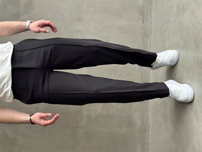 Erkek Günlük Kullanım Beli Lastikli Çima Detaylı Baggy Kalıp Kumaş Pantolon-Siyah(E1754)