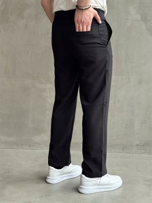Erkek Günlük Kullanım Beli Lastikli Çima Detaylı Baggy Kalıp Kumaş Pantolon-Siyah(E1754)