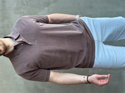 Erkek Kaliteli Kumaş Oversize Kalıp Düğme Detaylı Polo Yaka T-Shirt-Kahverengi(E1746)