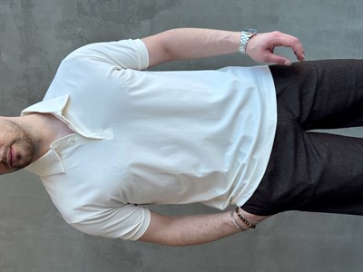 Erkek Kaliteli Kumaş Oversize Kalıp Düğme Detaylı Polo Yaka T-Shirt-Beyaz(E1746)