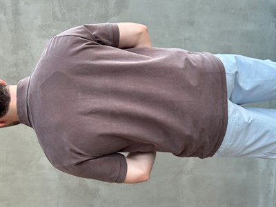 Erkek Kaliteli Kumaş Oversize Kalıp Düğme Detaylı Polo Yaka T-Shirt-Kahverengi(E1746)