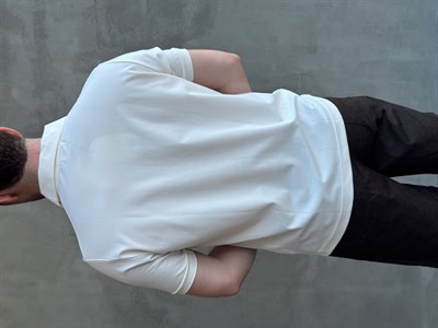 Erkek Kaliteli Kumaş Oversize Kalıp Düğme Detaylı Polo Yaka T-Shirt-Beyaz(E1746)