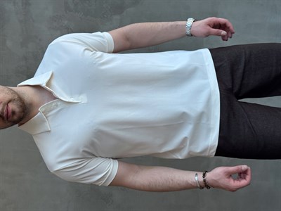 Erkek Kaliteli Kumaş Oversize Kalıp Düğme Detaylı Polo Yaka T-Shirt-Beyaz(E1746)