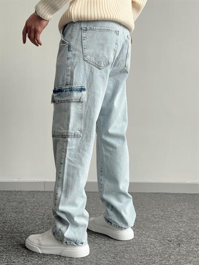 Erkek Kargo Cepli Gabardin Baggy Pantolon-Açık Mavi(E1001) TD:456