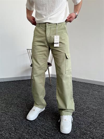 Erkek Kargo Cepli Gabardin Baggy Pantolon-Su Yeşili(E1001) TD:544