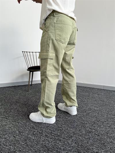 Erkek Kargo Cepli Gabardin Baggy Pantolon-Su Yeşili(E1001) TD:544