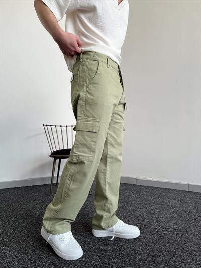 Erkek Kargo Cepli Gabardin Baggy Pantolon-Su Yeşili(E1001) TD:544