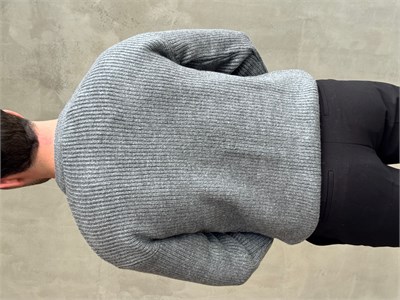 Erkek Ketench Özel Koleksiyon Oversize Kalıp Bsiklet Yaka Desenli Triko Kazak-Füme(E1548)