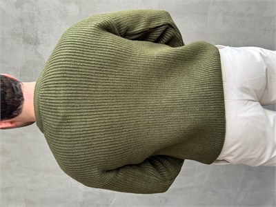 Erkek Ketench Özel Koleksiyon Oversize Kalıp Bsiklet Yaka Desenli Triko Kazak-Haki(E1548)
