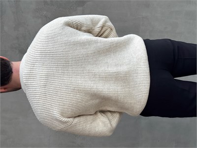 Erkek Ketench Özel Koleksiyon Oversize Kalıp Bsiklet Yaka Desenli Triko Kazak-Bej(E1548)