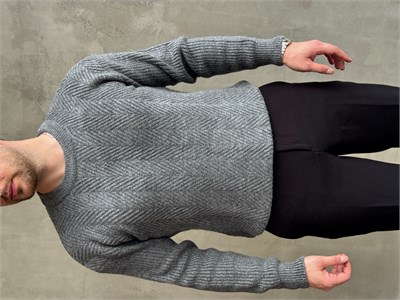Erkek Ketench Özel Koleksiyon Oversize Kalıp Bsiklet Yaka Desenli Triko Kazak-Füme(E1548)