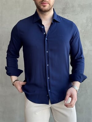 Erkek Ketench Özel Koleksiyon Regular Kalıp Ketench Nakış Detaylı Esnek Kumaş Gömlek-Lacivert(E1650)Ketench