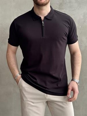 Erkek Ketench Özel Koleksiyon Regular Fit %100 Pamuk Fermuarlı Polo Yaka T-Shirt-Siyah(E1639)