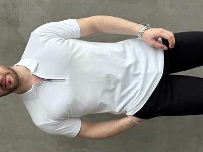 Erkek Ketench Özel Koleksiyon Regular Fit %100 Pamuk Fermuarlı Polo Yaka T-Shirt-Beyaz(E1639)