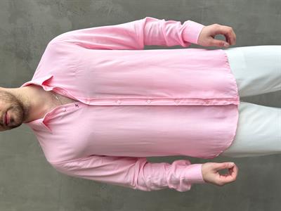 Erkek Ketench Özel Koleksiyon Regular Kalıp Ketench Nakış Detaylı Esnek Kumaş Gömlek-Pembe(E1650)