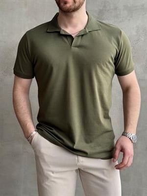 Erkek Ketench Özel Koleksiyon Regular Fit %100 Pamuk Pat Yaka T-Shirt-Haki(E1638)