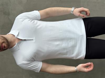 Erkek Ketench Özel Koleksiyon Regular Fit %100 Pamuk Fermuarlı Polo Yaka T-Shirt-Beyaz(E1639)
