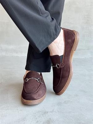 Erkek Ketench Özel Üretim Klasik Model %100 Deri Süet Toka Detaylı Loafer Ayakkabı-Kahverengi(E1684)Ketench