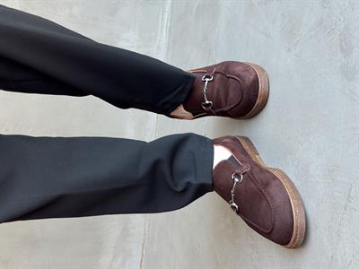 Erkek Ketench Özel Üretim Klasik Model %100 Deri Süet Toka Detaylı Loafer Ayakkabı-Kahverengi(E1684)
