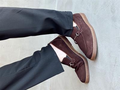 Erkek Ketench Özel Üretim Klasik Model %100 Deri Süet Toka Detaylı Loafer Ayakkabı-Kahverengi(E1684)