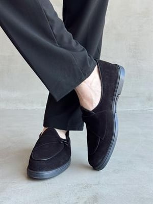 Erkek Ketench Özel Üretim Klasik Model %100 Deri Süet Loafer Ayakkabı-Siyah(E1667)