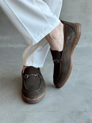 Erkek Ketench Özel Üretim Klasik Model %100 Deri Süet Toka Detaylı Loafer Ayakkabı-Haki(E1684)Ketench