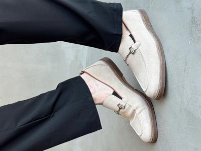 Erkek Ketench Özel Üretim Klasik Model %100 Deri Süet Toka Detaylı Loafer Ayakkabı-Bej(E1684)