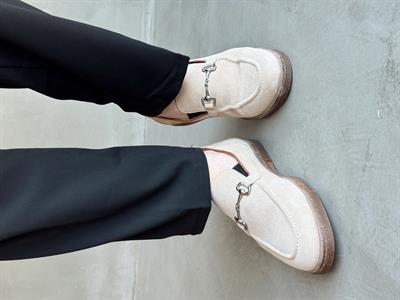 Erkek Ketench Özel Üretim Klasik Model %100 Deri Süet Toka Detaylı Loafer Ayakkabı-Bej(E1684)