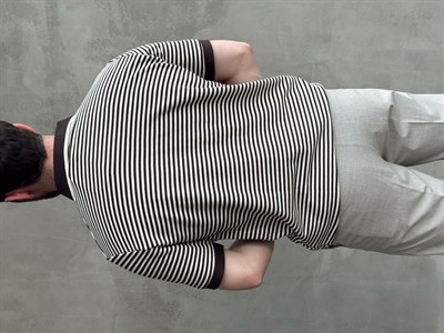 Erkek Kombinlenebilir Oversize Kalıp Çizgi Detaylı Polo Yaka Triko T-Shirt-Kahverengi(E1768)