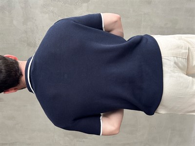 Erkek Ofis Stili Yaka Çizgi Detaylı Regular Kalıp Polo Yaka Triko T-Shirt-Lacivert(E1728)