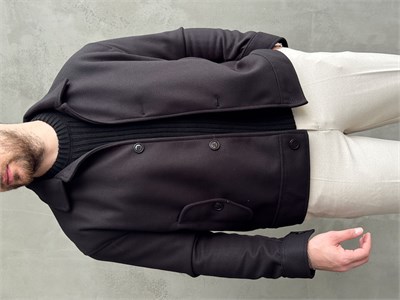 Erkek Öne Çıkan Regular Fit Cep Detaylı Düğmeli Kaşe Ceket-Siyah(E1823)