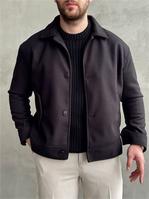 Erkek Öne Çıkan Regular Fit Cep Detaylı Düğmeli Kaşe Ceket-Siyah(E1823)