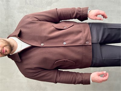 Erkek Öne Çıkan Regular Fit Cep Detaylı Düğmeli Kaşe Ceket-Kahverengi(E1823)
