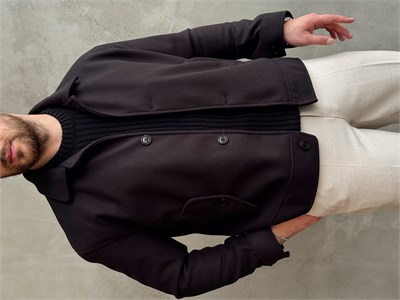 Erkek Öne Çıkan Regular Fit Cep Detaylı Düğmeli Kaşe Ceket-Siyah(E1823)