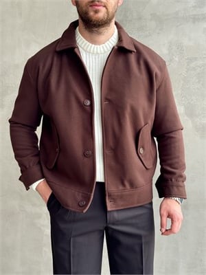 Erkek Öne Çıkan Regular Fit Cep Detaylı Düğmeli Kaşe Ceket-Kahverengi(E1823)
