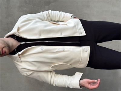 Erkek Öne Çıkan Regular Fit Cep Detaylı Düğmeli Kaşe Ceket-Krem(E1823)