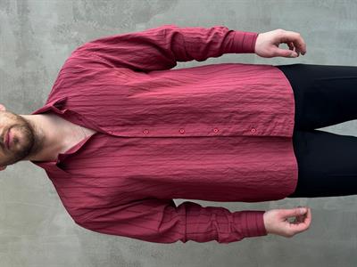 Erkek Özel Kesim Oversize Kalıp Kendiliğinden Çizgili Gömlek-Bordo(E1686)