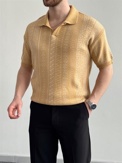 Erkek Özel Koleksiyon Desenli Polo Yaka Triko T-Shirt-Hardal(E1327)