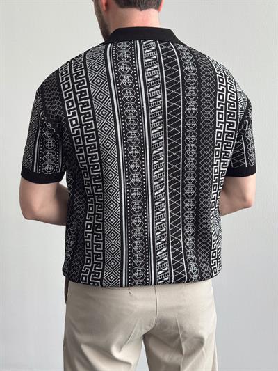 Erkek Özel Koleksiyon Desenli Polo Yaka Triko T-Shirt-Siyah(E1327)