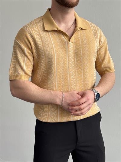 Erkek Özel Koleksiyon Desenli Polo Yaka Triko T-Shirt-Hardal(E1327)
