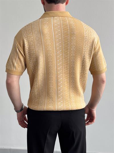 Erkek Özel Koleksiyon Desenli Polo Yaka Triko T-Shirt-Hardal(E1327)